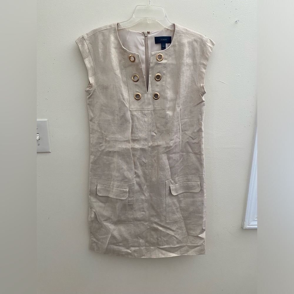 J Crew  Authentic Linen Sleeveless Mini Dress with back zipper.